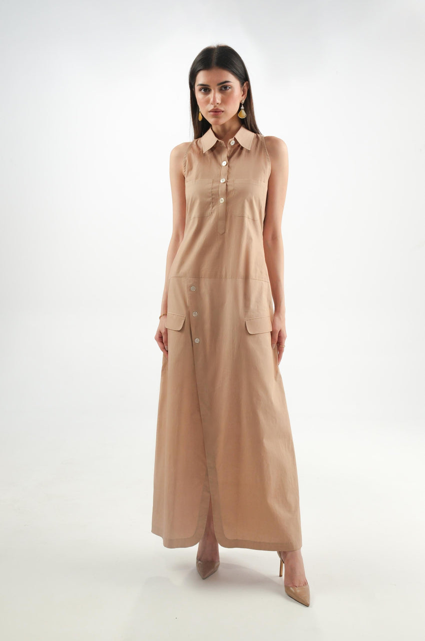 Beige Cotton Dress - Minimilist Muse