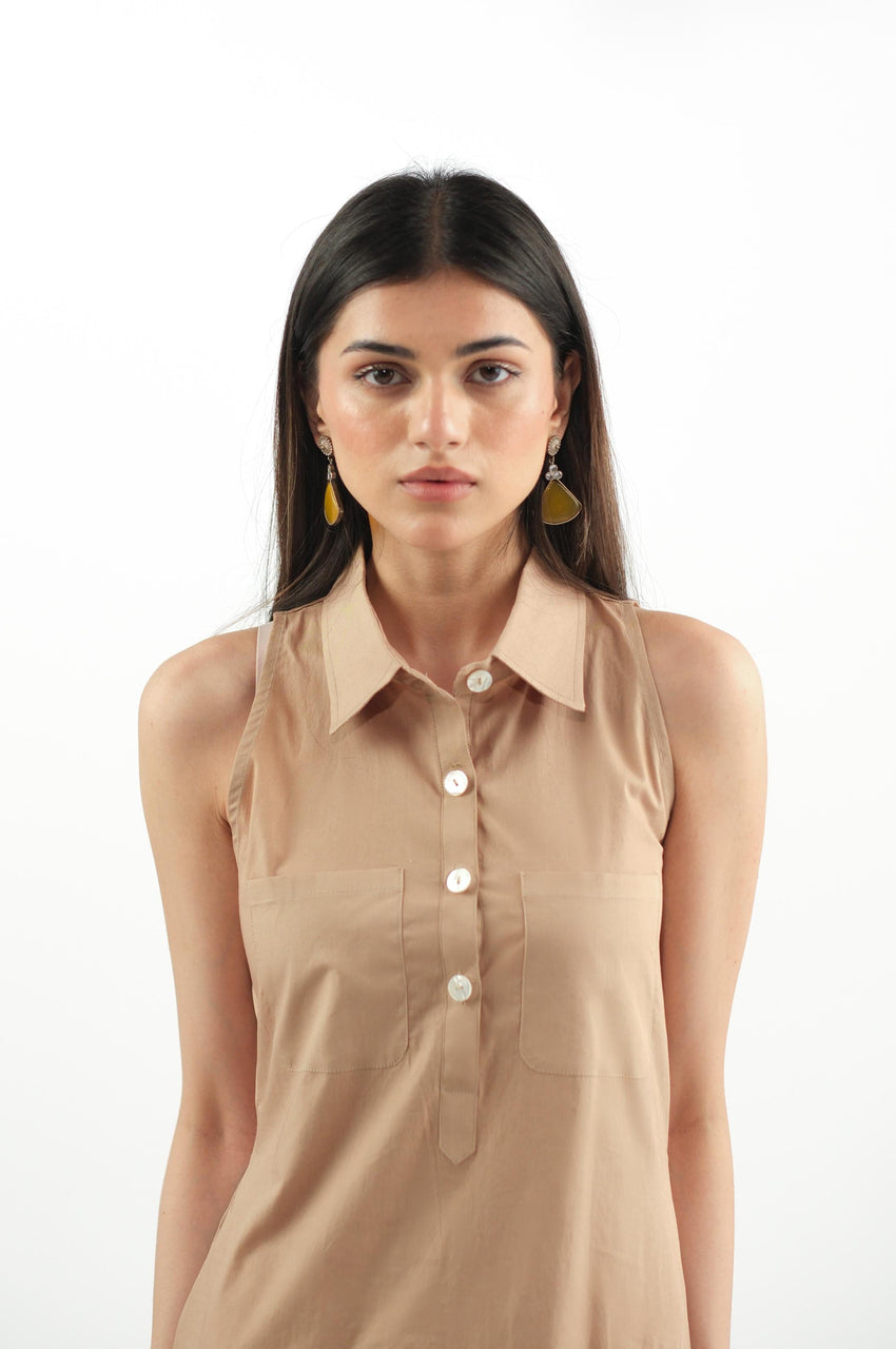 Beige Cotton Dress - Minimilist Muse