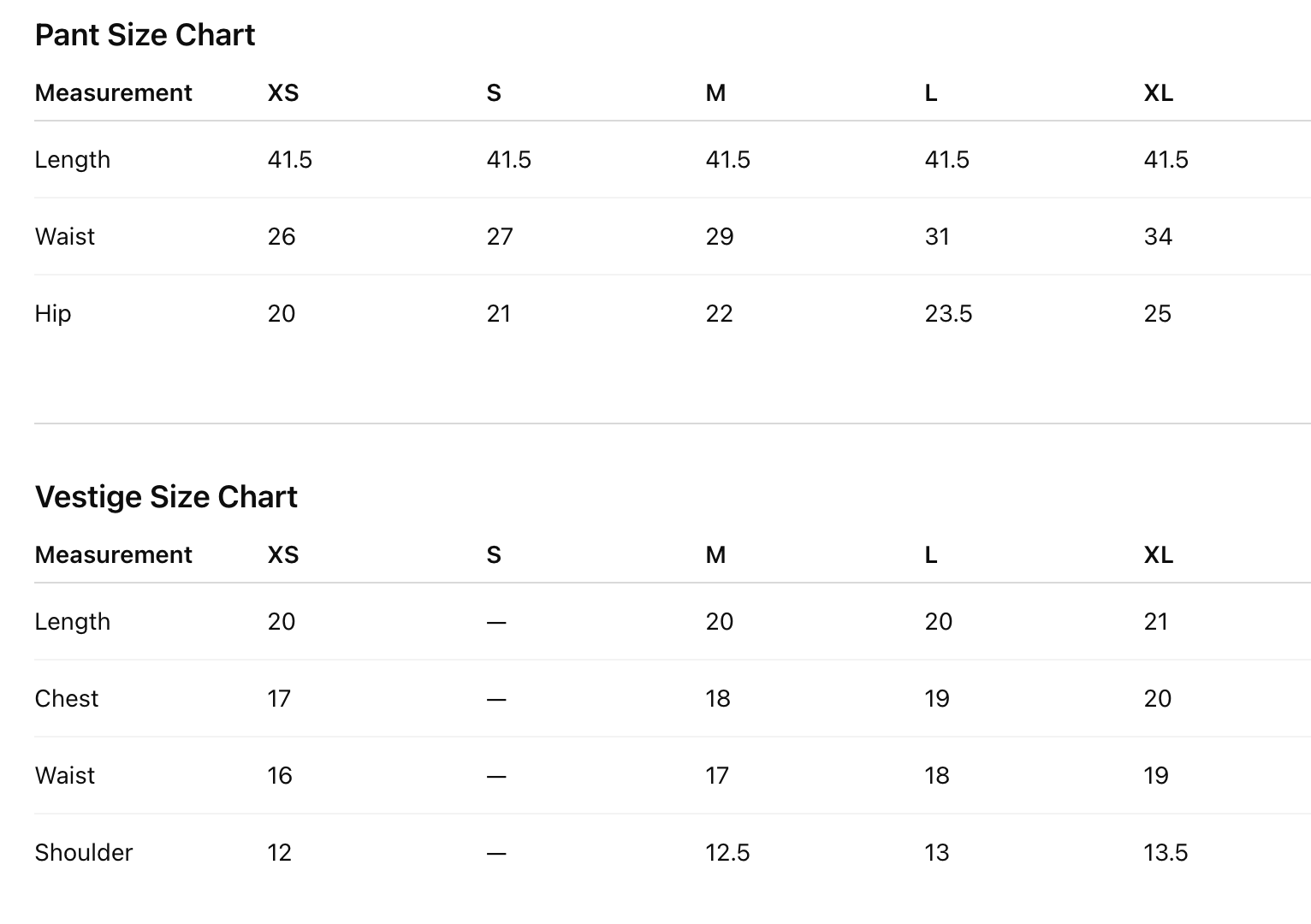 Size Chart